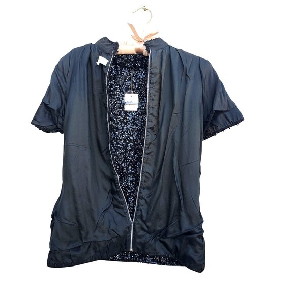 Vintage 1960s Black Hand Beaded NWT Sequined Wool Top 10 Made in Hong Kong NOS - Picture 10 of 12